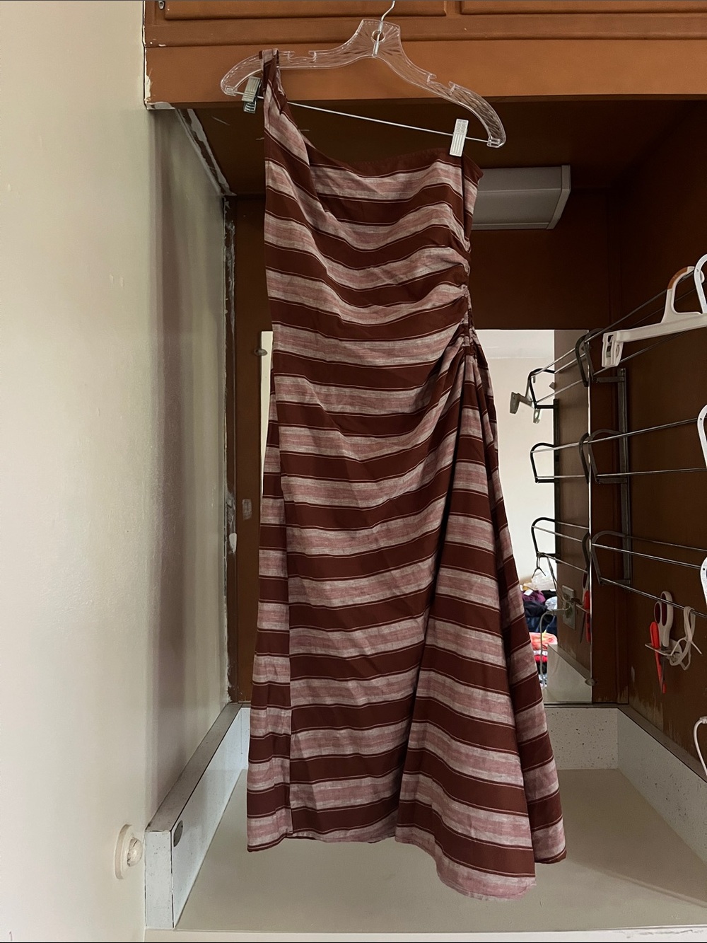 a new day One-Shoulder Brown and Light Brown Striped Dress